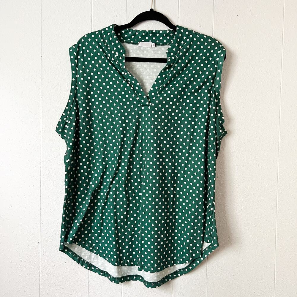 Halife Polka Dot Top Womens XXL Stretch Casual Minimalist Sleeveless V-Neck